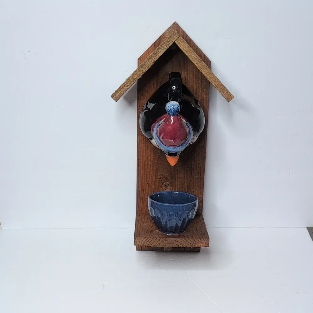 Rustic Wooden Handmade Bird Feeder Penguin With The Birds